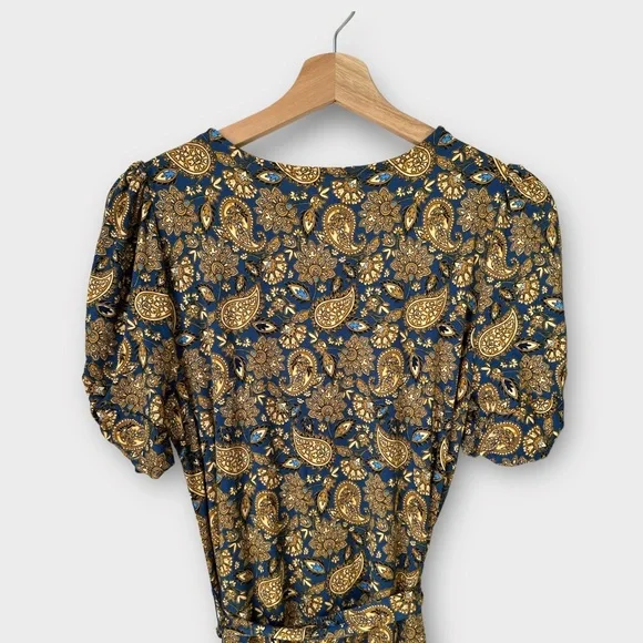 NEW Boden Knot Detail Jersey Mini Dress in Harvest Gold/Paisley Terrace, size 8r - Picture 4 of 8